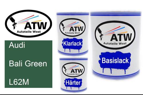 Audi, Bali Green, L62M: 1L Lackdose + 1L Klarlack + 500ml Härter - Set, von ATW Autoteile West.